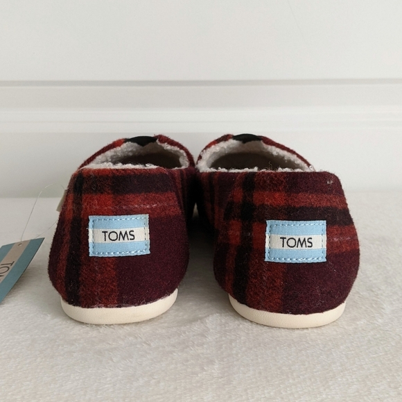 TOMS Slip On Flat Belmont Wool Blend Red Plaid Upper Faux Shearling Lined 10 NWT - Picture 10 of 13